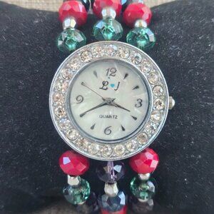 Holidays Season Theme Wristwatch Multi Color Beads Bracelet Analog Quartz Watach
